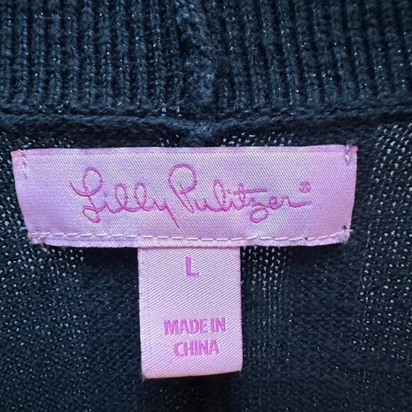 Lilly Pulitzer Micaila Black‎ Metallic Open Front Cardigan Women's Size Large - Picture 7 of 9